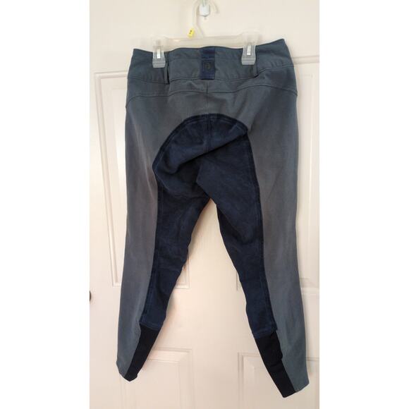 ROMFH 30R Riding Pants Gray with Blue Trim, Stain on leg - Picture 2 of 9